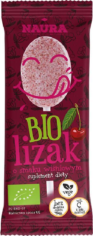 Naura Lizak pudrowy o smaku wiśniowym BIO 6 g 1