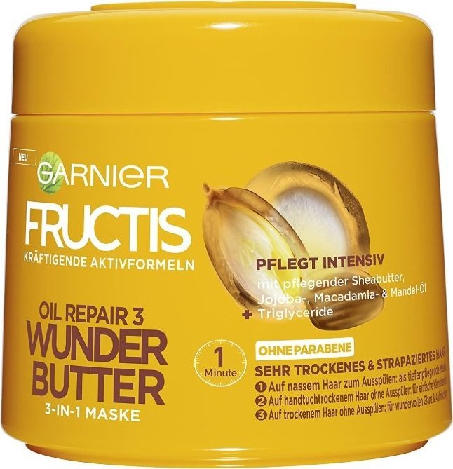 Garnier (DE) Garnier Fructis Oil Repair 3, Maska 3 w 1, intensywna pielęgnacja bardzo suchych włosów, z masłem shea, 300ml (PRODUKT Z NIEMIEC) 1