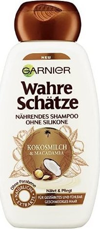 Garnier (DE) Garnier True Treasures, Odżywczy szampon z mlekiem kokosowym i makadamia, intensywna pielęgnacja suchych włosów, lekka formuła, 250ml (PRODUKT Z 1