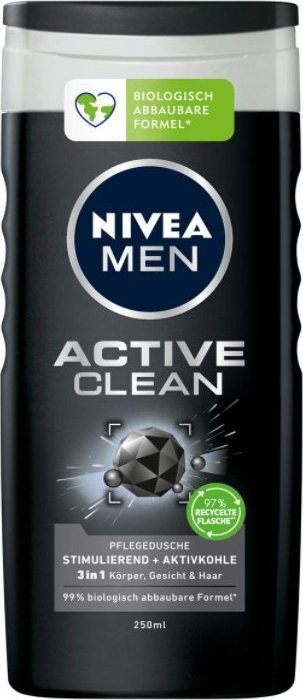Nivea (DE) Nivea Men, Activ Clean, żel pod prysznic z węglem aktywnym, 250ml (PRODUKT Z NIEMIEC) 1