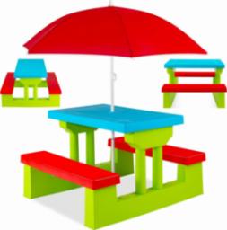  Coil Stół ogrodowy piknikowy dla dzieci z parasolem i ławkami zielono-czerwony