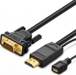 Kabel Ugreen HDMI - D-Sub (VGA) + micro USB 1.5m czarny (MM101)
