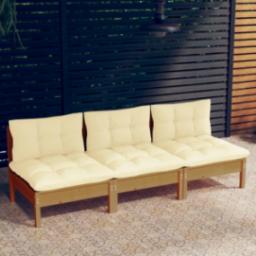  vidaXL vidaXL 3-osobowa sofa ogrodowa z kremowymi poduszkami, drewno sosnowe