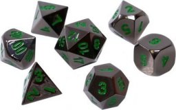  Rebel Komplet kości REBEL RPG - Metal - Czarna stal z zielonymi numerami