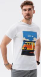  Ombre T-shirt męski z nadrukiem S1434 V-8A - biały XXL