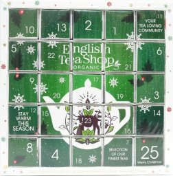 Kalendarz adwentowy English Tea Shop Zestaw herbatek świątecznych Green Puzzle 25 piramidek Bio 50g