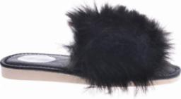  Pantofelek24 Czarne damskie klapki z kudłatym futerkiem Premium /E10-1 11319 S292/ 42