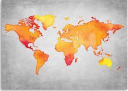  CaroGroup OBRAZ DO BIURA Mapa Świata Pomarańczowy 100x70