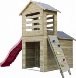  4IQ Drewniany domek ogrodowy dla dzieci Robert ze ścianką wspinaczkową