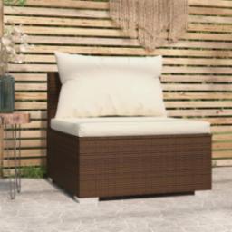  vidaXL vidaXL Środkowy moduł sofy ogrodowej z poduszkami, rattan PE, brązowy