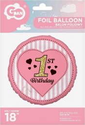  GoDan Balon foliowy 1st Birthday, różowy 45 cm