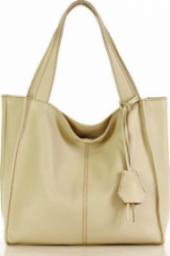  GENUINE LEATHER Modna torebka damska skórzany shopper bag - MARCO MAZZINI Portofino Max ivory beżowa NoSize