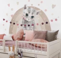  Pastelowe Love Kot - Naklejka na ścianę