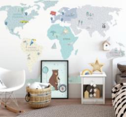 Pastelowe Love Mapa świata miętowa L - Naklejka na ścianę