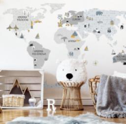  Pastelowe Love Mapa świata szara M - Naklejka na ścianę