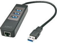 HUB USB Lindy 1x RJ-45  + 3x USB-A 3.0 (43176)