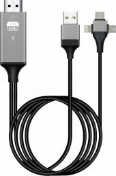 Kabel USB Pawonik USB-A - USB-C + micro-B + Lightning 2 m Czarny