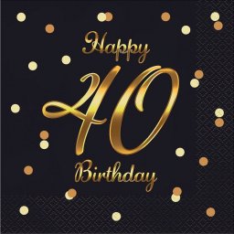  GoDan Serwetki B&C Happy 40 Birthday czarne 20szt