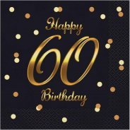  GoDan Serwetki Happy 60 Birthday czarne 33x33cm 20szt