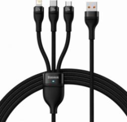 Kabel USB Baseus USB-A - USB-C + microUSB + Lightning 1.2 m Czarny (CASS030001)