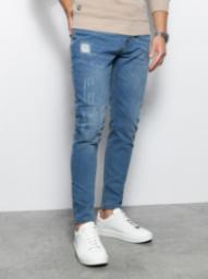  Ombre Spodnie męskie jeansowe SKINNY FIT - jasny niebieski P1060 XXL