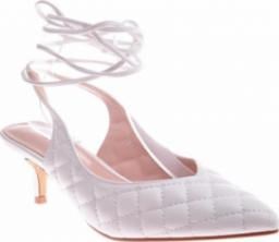 Pantofelek24 Pikowane białe buty wiązane na szpilce /B3-2 12206 T390/ 37
