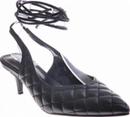  Pantofelek24 Pikowane czarne buty wiązane na szpilce /G7-2 12204 T390/ 37