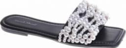  Pantofelek24 Czarne damskie klapki z perełkami /G8-2 12151 T295/ 36