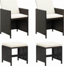  vidaXL 4-cz. zestaw krzeseł i stołków ogrodowych, rattan PE, czarny