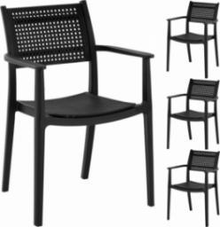  Royal Catering Krzesło plastikowe z oparciem ażurowym na taras balkon 4 szt. czarne Krzesło plastikowe z oparciem ażurowym na taras balkon 4 szt. czarne