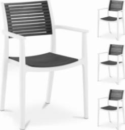  Royal Catering Krzesło plastikowe z oparciem ażurowym na taras balkon 4 szt. czarno-białe Krzesło plastikowe z oparciem ażurowym na taras balkon 4 szt. czarno-białe