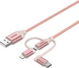 Kabel USB Unitek USB-A - USB-C + microUSB + Lightning 1 m Różowy (Y-C4036ARG)