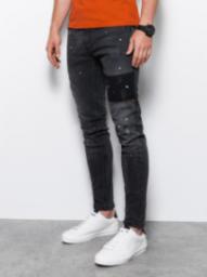  Ombre Spodnie męskie jeansowe SKINNY FIT - czarne P1063 M