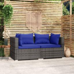  vidaXL vidaXL 2-osobowa sofa ogrodowa z poduszkami, polirattan, szara