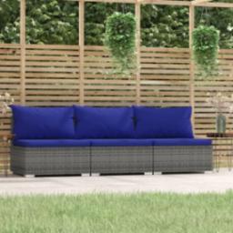  vidaXL vidaXL 3-osobowa sofa ogrodowa z poduszkami, szary rattan PE