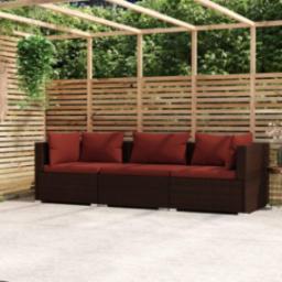  vidaXL vidaXL 3-osobowa sofa ogrodowa z poduszkami, polirattan, brązowa