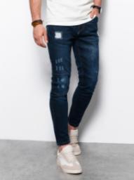  Ombre Spodnie męskie jeansowe SKINNY FIT - ciemnoniebieskie P1060 XL