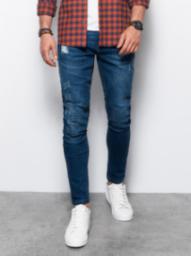  Ombre Spodnie męskie jeansowe SKINNY FIT - niebieskie P1060 S