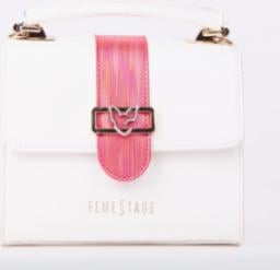  Estetino Torebka damska Femestage kuferek z ozdobnym neonowym pasem biała
