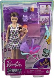 Lalka Barbie Barbie Opiekunka Skipper Wózek + bobas Zestaw GXT34