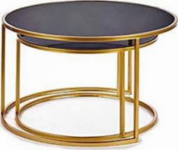  Gift Decor Zestaw 2 stołów Czarny Złoty Szkło Metal (2 Części) (80 x 80 x 44,5 cm) (64,5 x 64,5 x 38 cm)