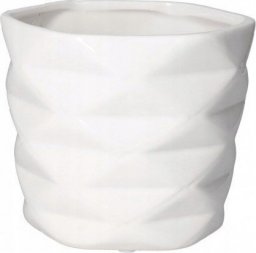  Polnix Osłonka na doniczkę ceramiczna geometryczna biała 15 cm