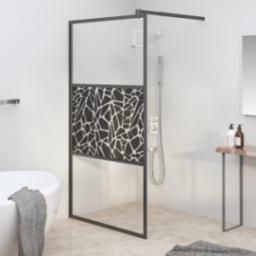 vidaXL vidaXL Ścianka prysznicowa, 100x195cm, szkło ESG, wzór kamieni, czarny