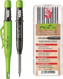 Pica-Marker Ołówek automatyczny znacznik stolarski + zapasowe wkłady 10 szt. (grafitowe, twardość H)