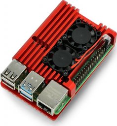  JustPi Obudowa justPi do Raspberry Pi 4B - aluminiowa z dwoma wentylatorami - czerwona