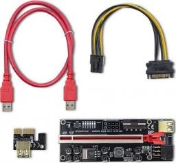 Kontroler Qoltec Karta rozszerzeń Riser Qoltec PCI-E 1x-16x | USB 3.0 | ver.010S | SATA/PCI-E 6pin