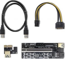 Kontroler Qoltec Karta rozszerzeń Riser Qoltec PCI-E 1x-16x | USB 3.0 | ver.018 | SATA/PCI-E 6pin