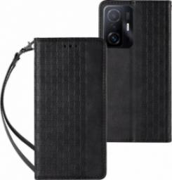  Hurtel Magnet Strap Case etui do Xiaomi Redmi Note 11 pokrowiec portfel + mini smycz zawieszka czarny