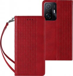  Hurtel Magnet Strap Case etui do Xiaomi Redmi Note 11 Pro pokrowiec portfel + mini smycz zawieszka czerwony