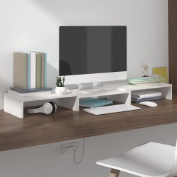  vidaXL Podstawka na monitor, biała, 80x24x10,5 cm, lite drewno sosnowe